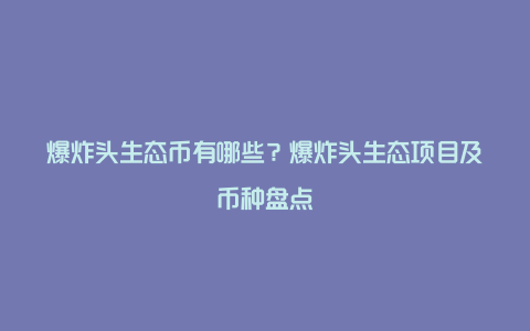 爆炸头生态币有哪些？爆炸头生态项目及币种盘点