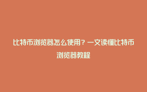 比特币浏览器怎么使用？一文读懂比特币浏览器教程