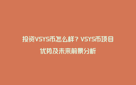 投资VSYS币怎么样？VSYS币项目优势及未来前景分析