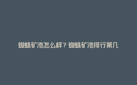 蜘蛛矿池怎么样？蜘蛛矿池排行第几