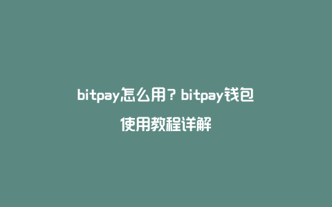 bitpay怎么用？bitpay钱包使用教程详解