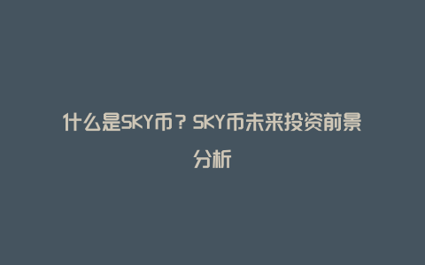 什么是SKY币？SKY币未来投资前景分析