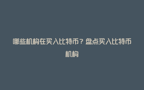 哪些机构在买入比特币？盘点买入比特币机构