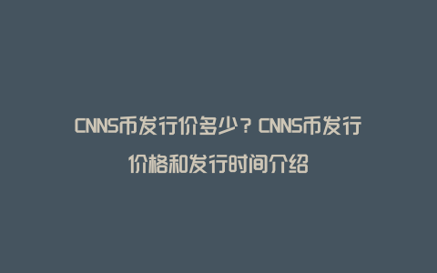 CNNS币发行价多少？CNNS币发行价格和发行时间介绍