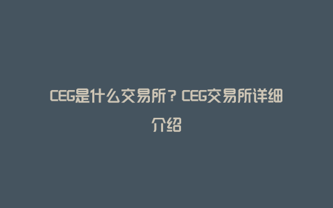 CEG是什么交易所？CEG交易所详细介绍