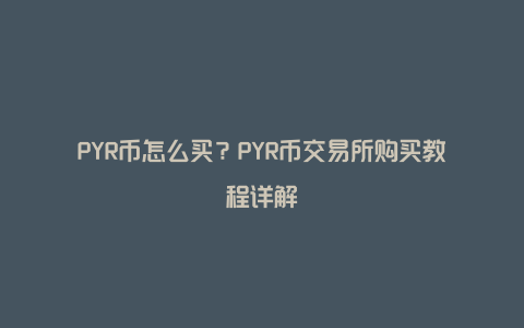 PYR币怎么买？PYR币交易所购买教程详解