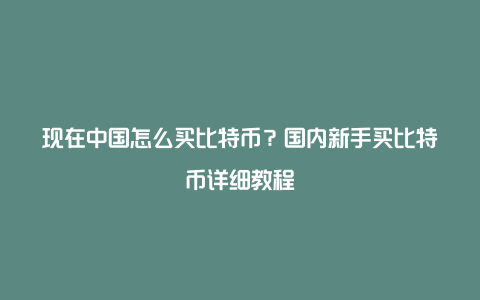 现在中国怎么买比特币？国内新手买比特币详细教程