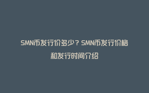 SMN币发行价多少？SMN币发行价格和发行时间介绍