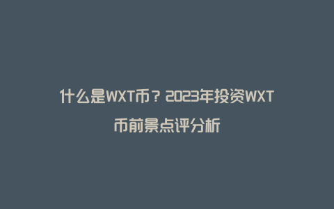 什么是WXT币？2023年投资WXT币前景点评分析