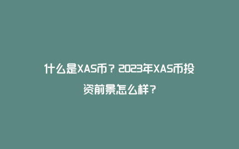 什么是XAS币？2023年XAS币投资前景怎么样？