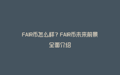 FAIR币怎么样？FAIR币未来前景全面介绍