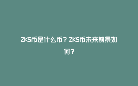 ZKS币是什么币？ZKS币未来前景如何？