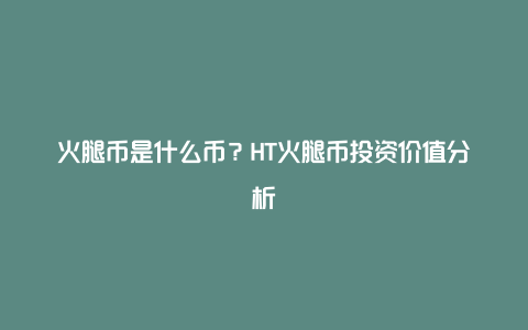 火腿币是什么币？HT火腿币投资价值分析