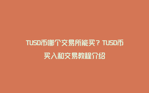 TUSD币哪个交易所能买？TUSD币买入和交易教程介绍