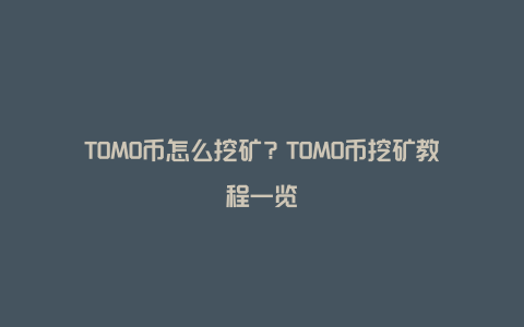 TOMO币怎么挖矿？TOMO币挖矿教程一览