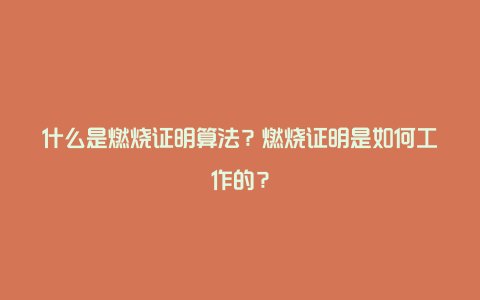 什么是燃烧证明算法？燃烧证明是如何工作的？