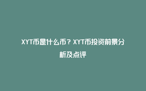 XYT币是什么币？XYT币投资前景分析及点评