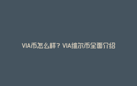 VIA币怎么样？VIA维尔币全面介绍