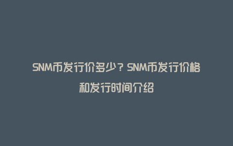 SNM币发行价多少？SNM币发行价格和发行时间介绍