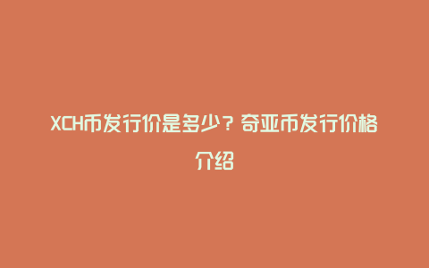 XCH币发行价是多少？奇亚币发行价格介绍