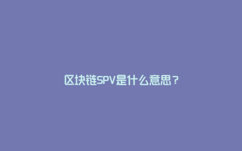 区块链SPV是什么意思？