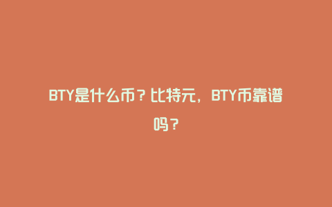 BTY是什么币？比特元，BTY币靠谱吗？