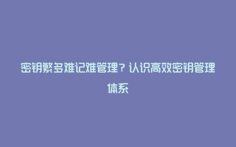 密钥繁多难记难管理？认识高效密钥管理体系