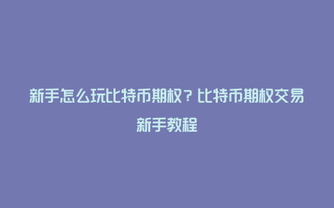 新手怎么玩比特币期权？比特币期权交易新手教程