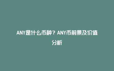 ANY是什么币种？ANY币前景及价值分析