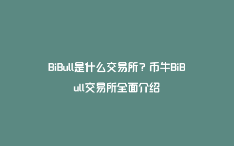 BiBull是什么交易所？币牛BiBull交易所全面介绍