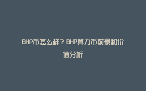 BHP币怎么样？BHP算力币前景和价值分析