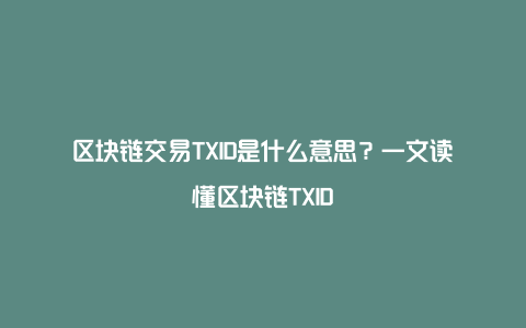 区块链交易TXID是什么意思？一文读懂区块链TXID