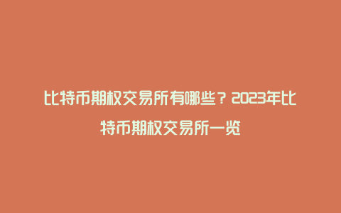 比特币期权交易所有哪些？2023年比特币期权交易所一览