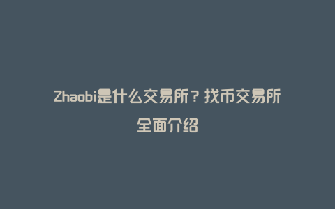 Zhaobi是什么交易所？找币交易所全面介绍