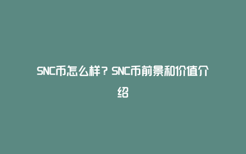 SNC币怎么样？SNC币前景和价值介绍