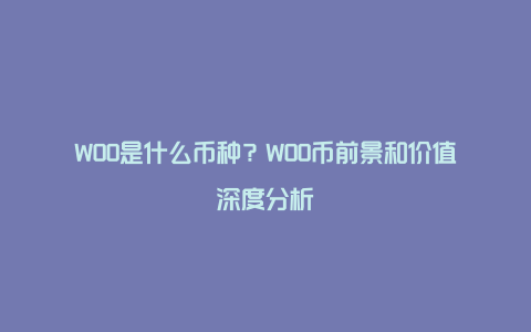 WOO是什么币种？WOO币前景和价值深度分析