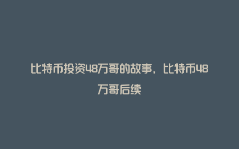 比特币投资48万哥的故事，比特币48万哥后续