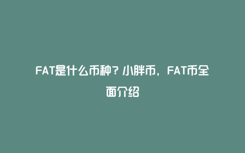 FAT是什么币种？小胖币，FAT币全面介绍