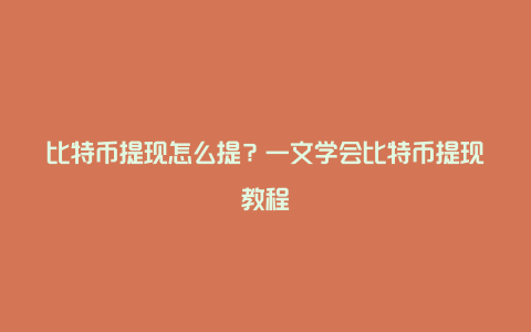 比特币提现怎么提？一文学会比特币提现教程