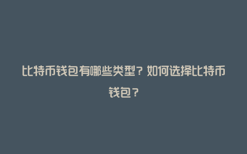 比特币钱包有哪些类型？如何选择比特币钱包？