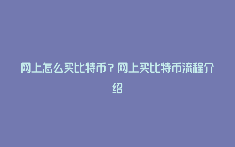 网上怎么买比特币？网上买比特币流程介绍