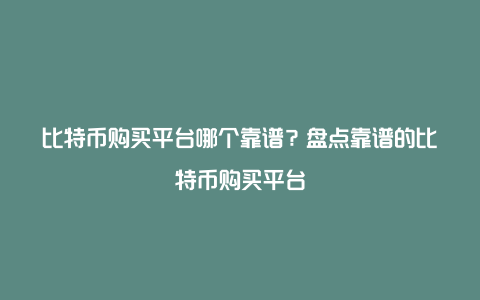 比特币购买平台哪个靠谱？盘点靠谱的比特币购买平台