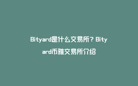 Bityard是什么交易所？Bityard币雅交易所介绍