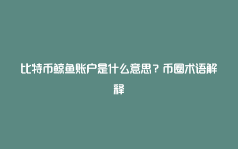 比特币鲸鱼账户是什么意思？币圈术语解释