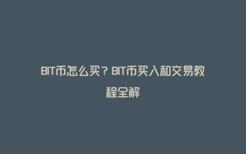 BIT币怎么买？BIT币买入和交易教程全解