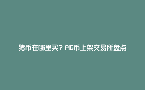 猪币在哪里买？PIG币上架交易所盘点