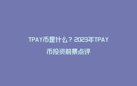 TPAY币是什么？2023年TPAY币投资前景点评