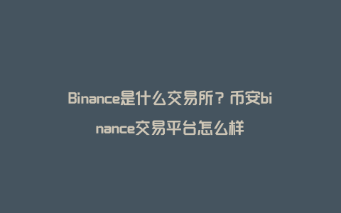 Binance是什么交易所？币安binance交易平台怎么样