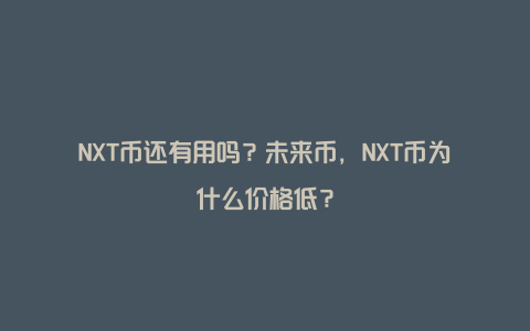 NXT币还有用吗？未来币，NXT币为什么价格低？