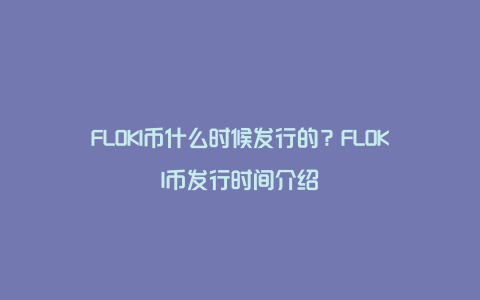 FLOKI币什么时候发行的？FLOKI币发行时间介绍